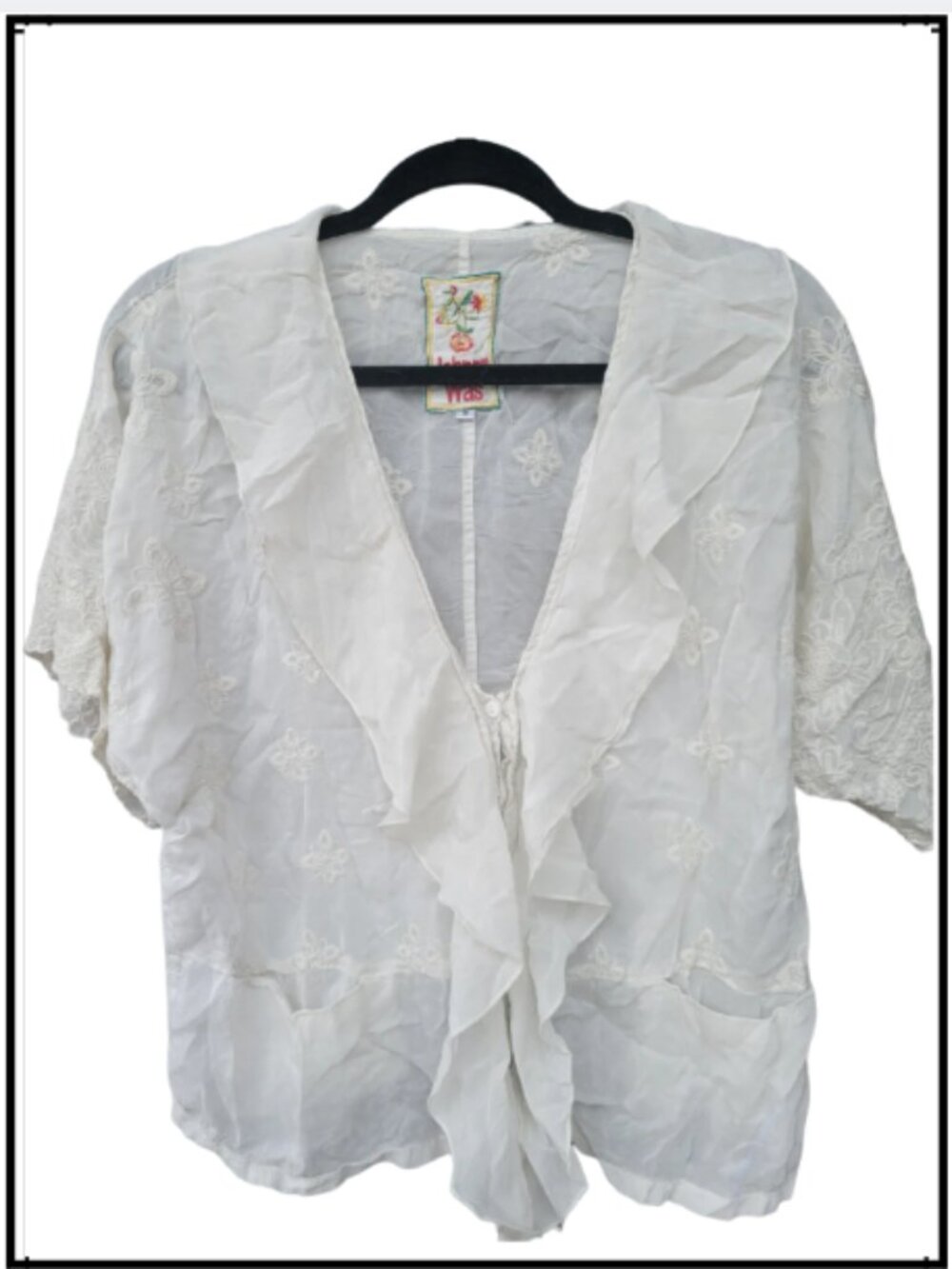 Johnny Was  Embroidered Ruffle Front Top